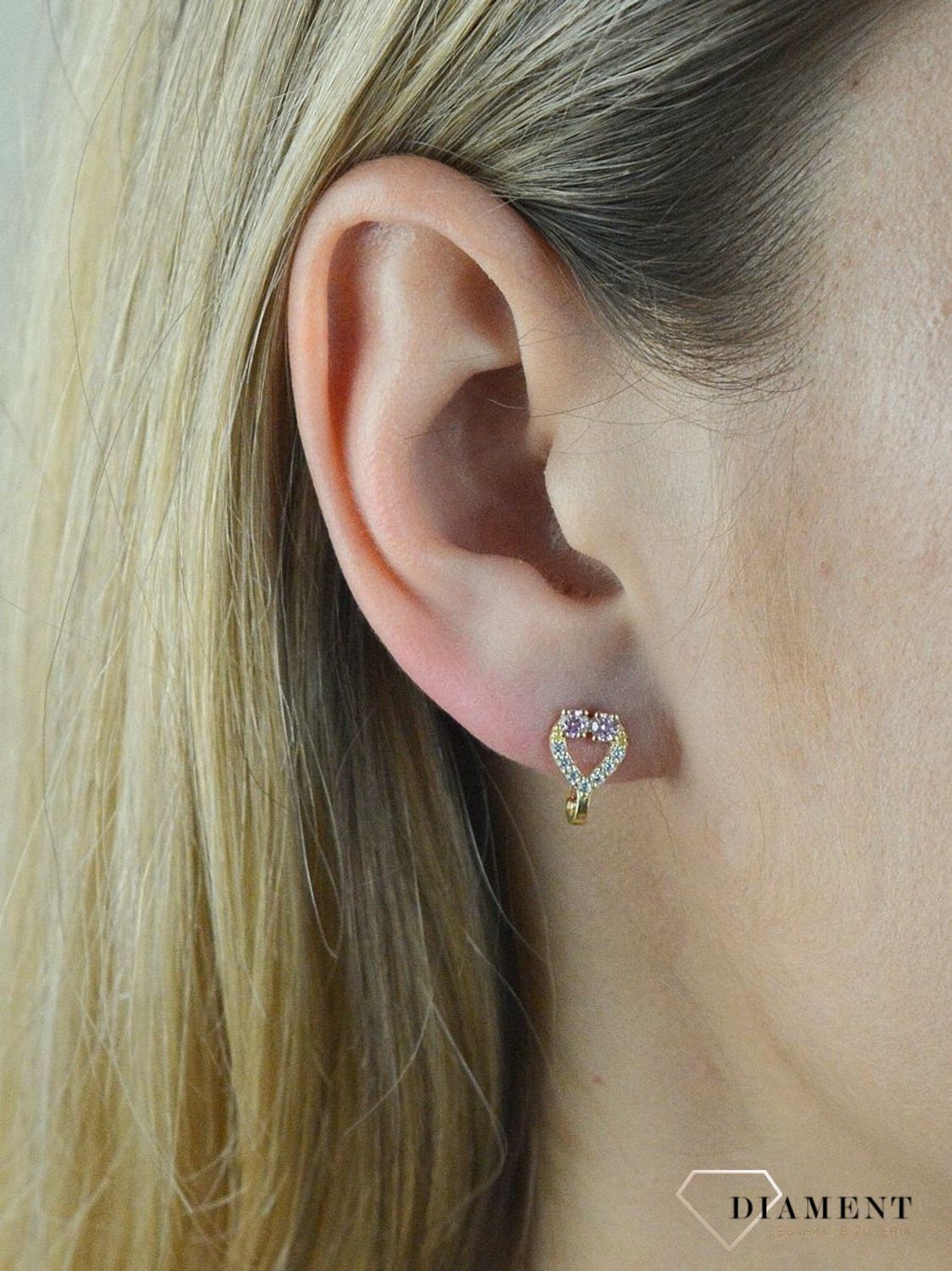 Złote kolczyki dla dziewczynki 585 'serduszko z cyrkonią' KL 1524A. Złote kolczyki dziecięce. Złote kolczyki dla dziewczynki. Złote kolczyki serduszka. Złote kolczyki serca..jpg